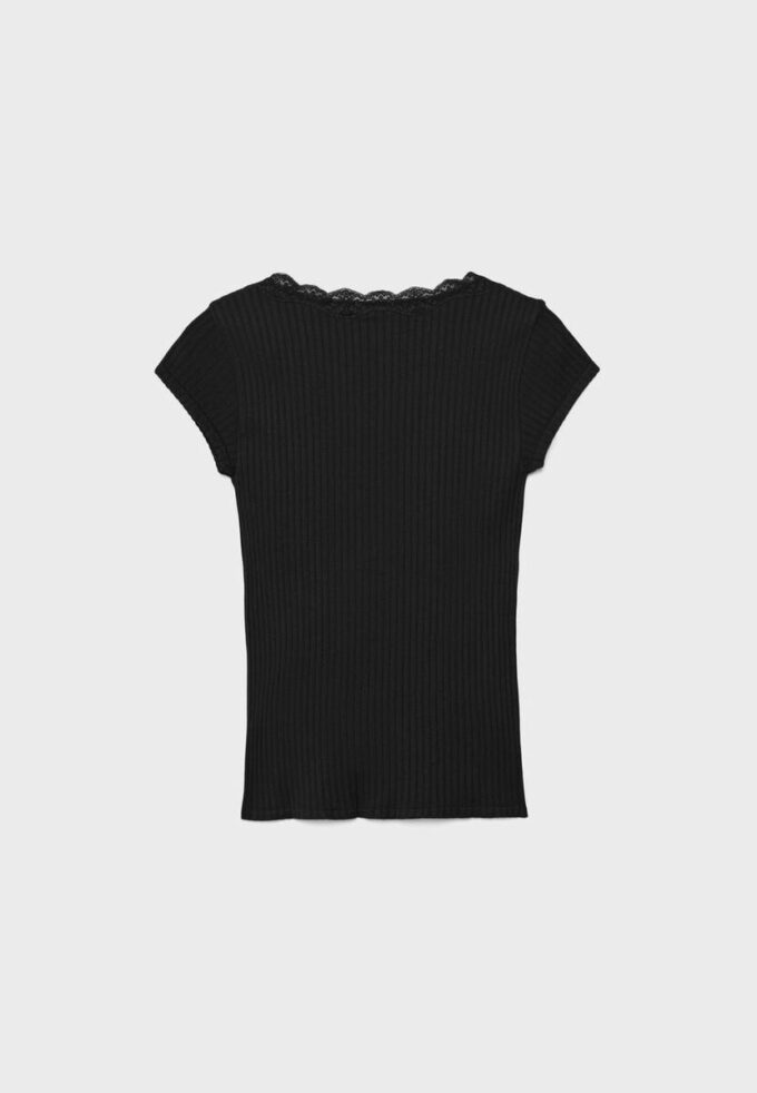 Kurzärmeliges T-Shirt mit V-Ausschnitt und Spitze