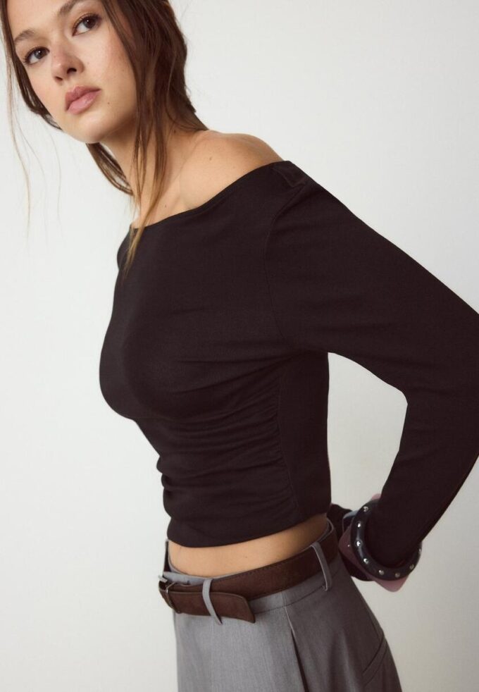 Langarm-T-Shirt mit Raffung