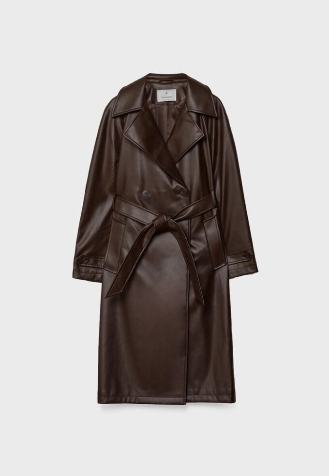 Langer Trenchcoat aus Kunstleder Langer Trenchcoat aus Kunstleder