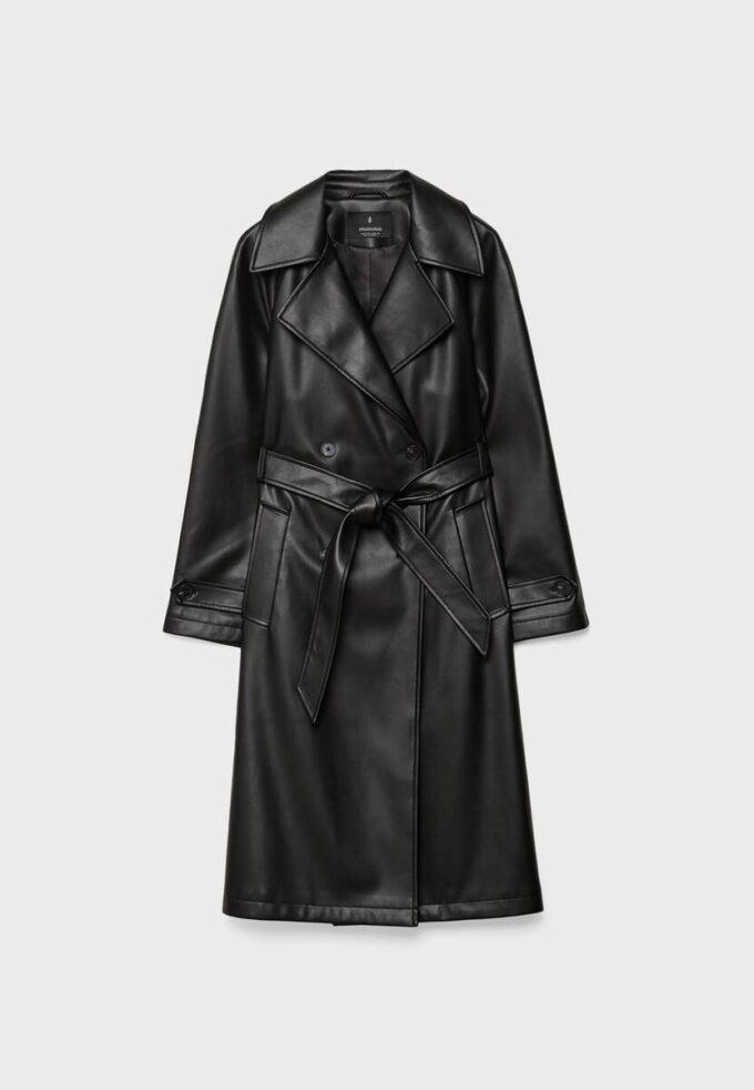 Langer Trenchcoat aus Kunstleder Langer Trenchcoat aus Kunstleder