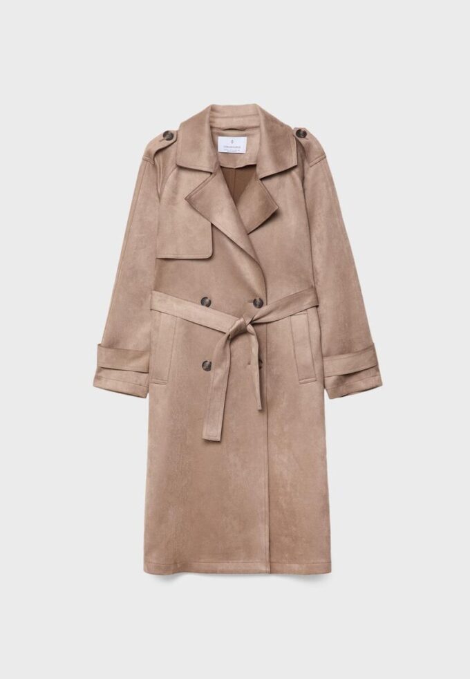 Langer Trenchcoat aus Kunstwildleder Langer Trenchcoat aus Kunstwildleder
