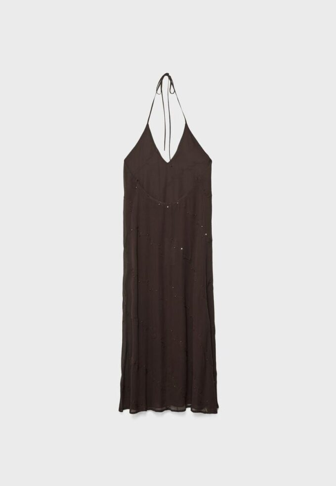 Langes besticktes Neckholder-Kleid Langes besticktes Neckholder-Kleid