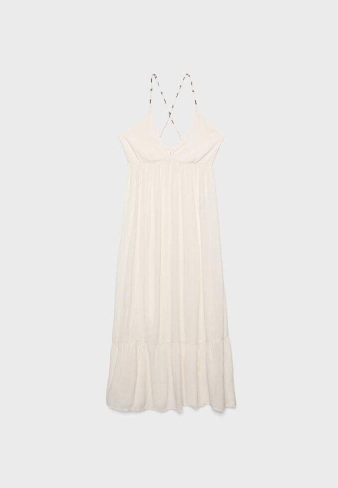 Langes Crêpe-Kleid mit Perlenverzierten Trägern