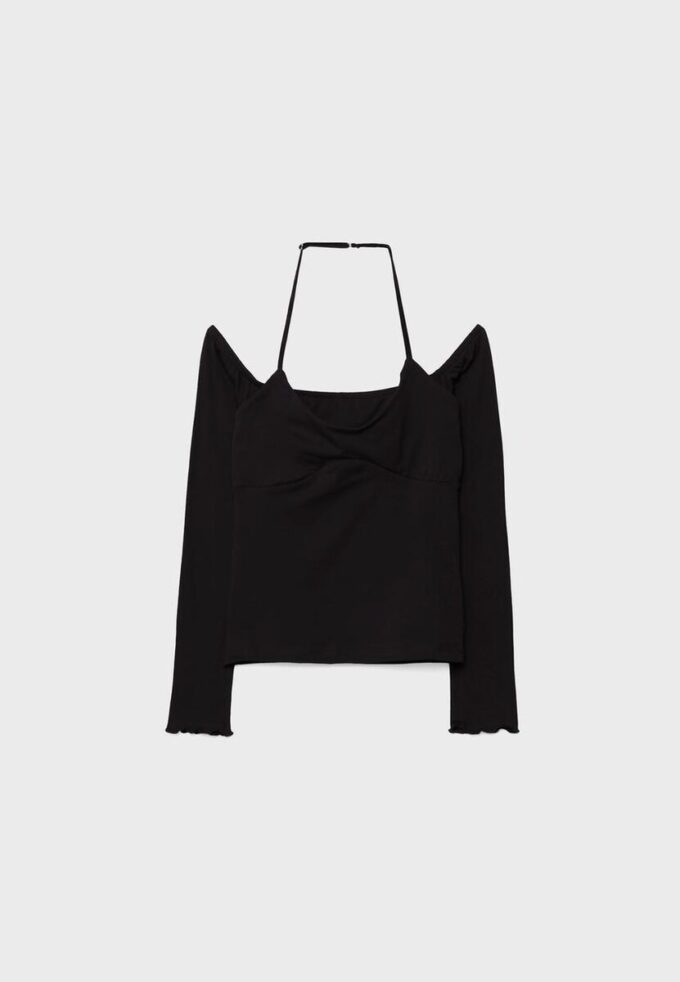 Langärmliges T-Shirt mit Neckholder Langärmliges T-Shirt mit Neckholder