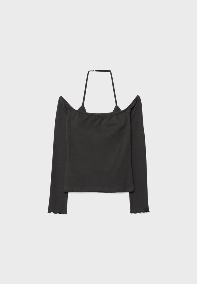 Langärmliges T-Shirt mit Neckholder Langärmliges T-Shirt mit Neckholder