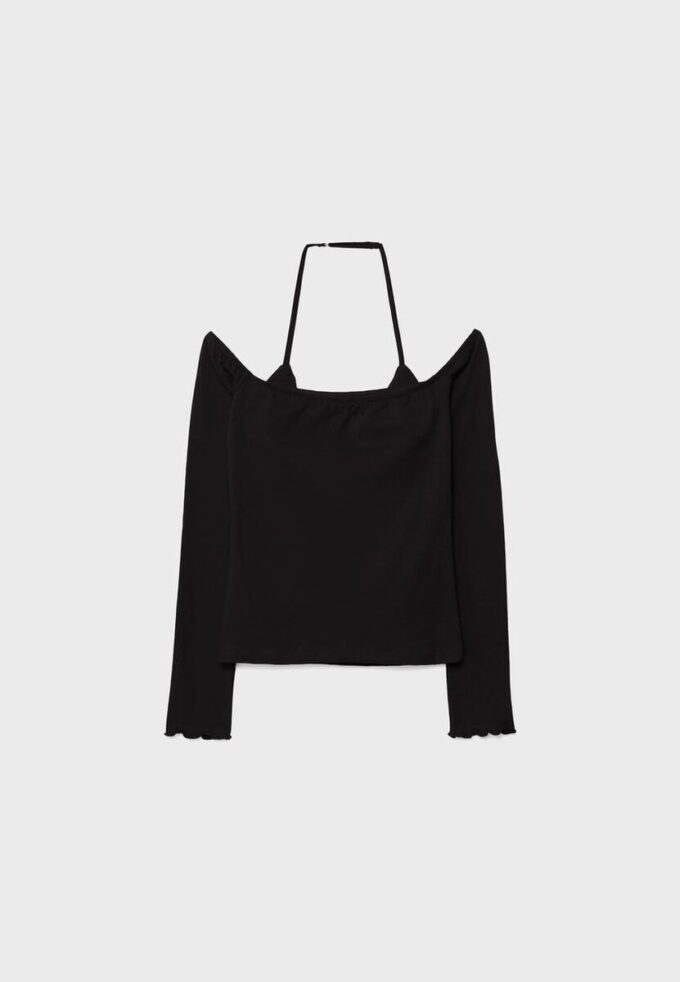 Langärmliges T-Shirt mit Neckholder Langärmliges T-Shirt mit Neckholder