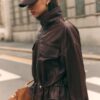 Lederjacke mit Taschen und verstellbarer Taille Lederjacke mit Taschen und verstellbarer Taille