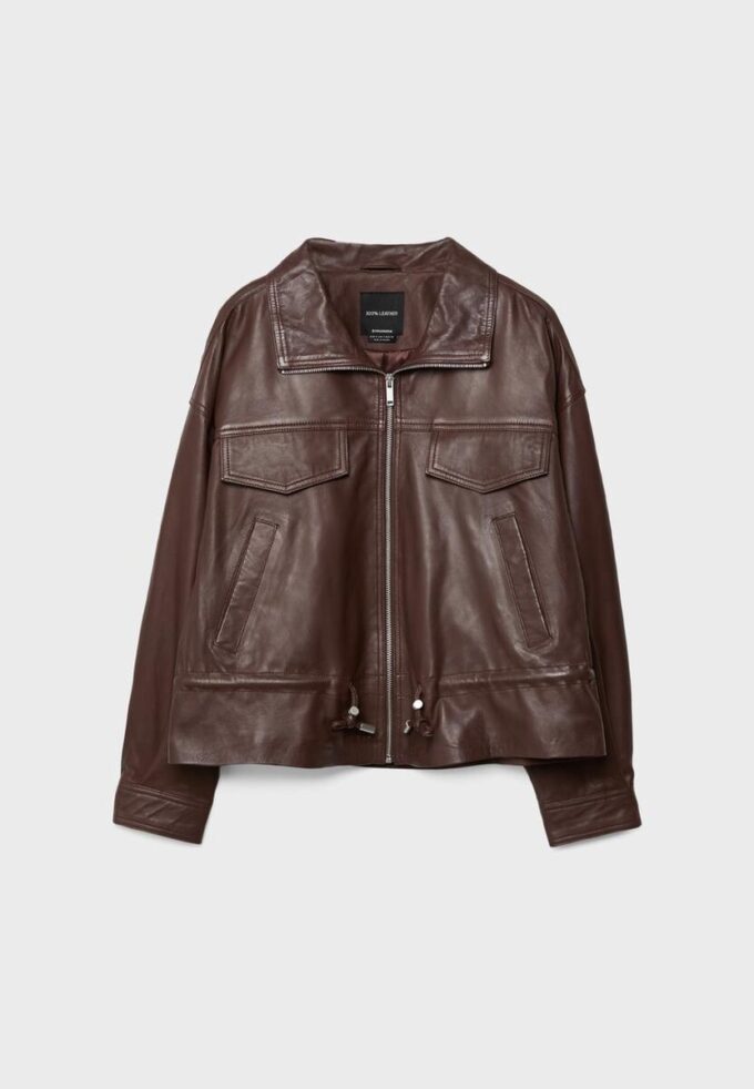 Lederjacke mit Taschen und verstellbarer Taille Lederjacke mit Taschen und verstellbarer Taille
