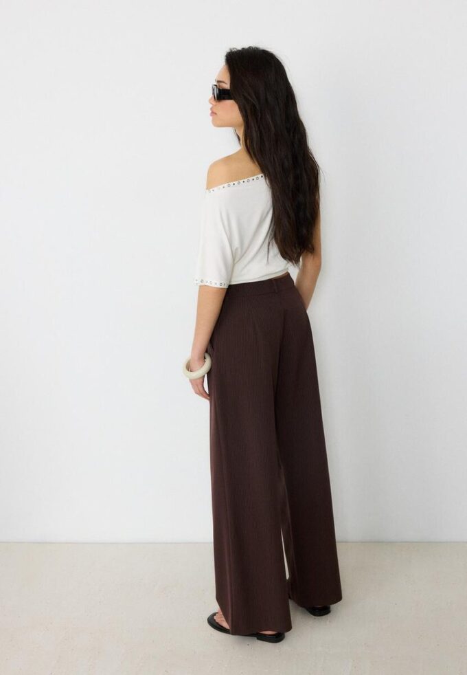 Lässige, gestreifte elegante Hose mit gekreuztem Bund