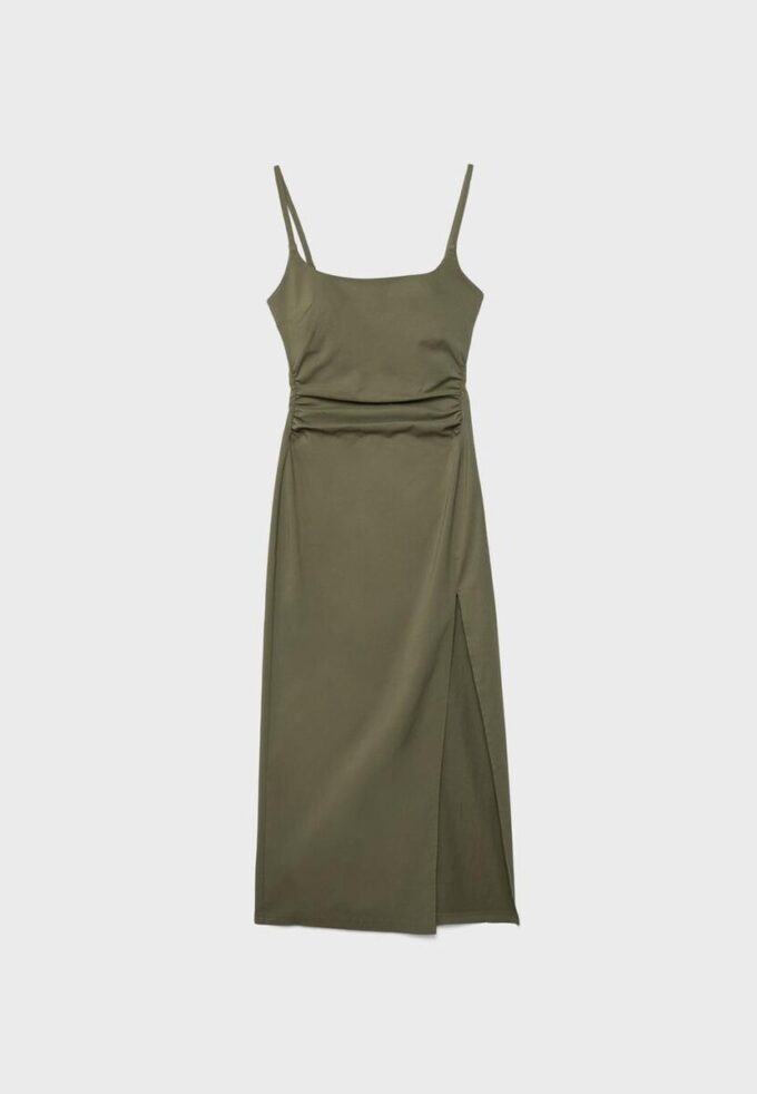 Midi-Kleid aus Bengalin mit quadratischem Ausschnitt Midi-Kleid aus Bengalin mit quadratischem Ausschnitt