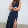 Midi-Kleid mit gekreuztem Rücken im Leinen-Look