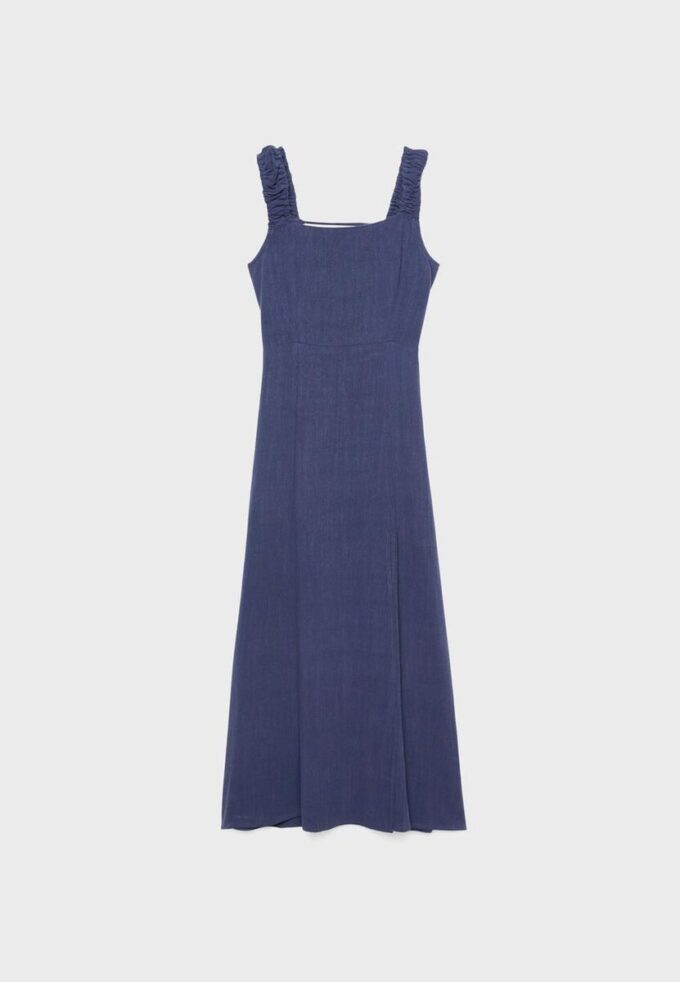 Midi-Kleid mit gekreuztem Rücken im Leinen-Look
