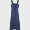 Midi-Kleid mit gekreuztem Rücken im Leinen-Look