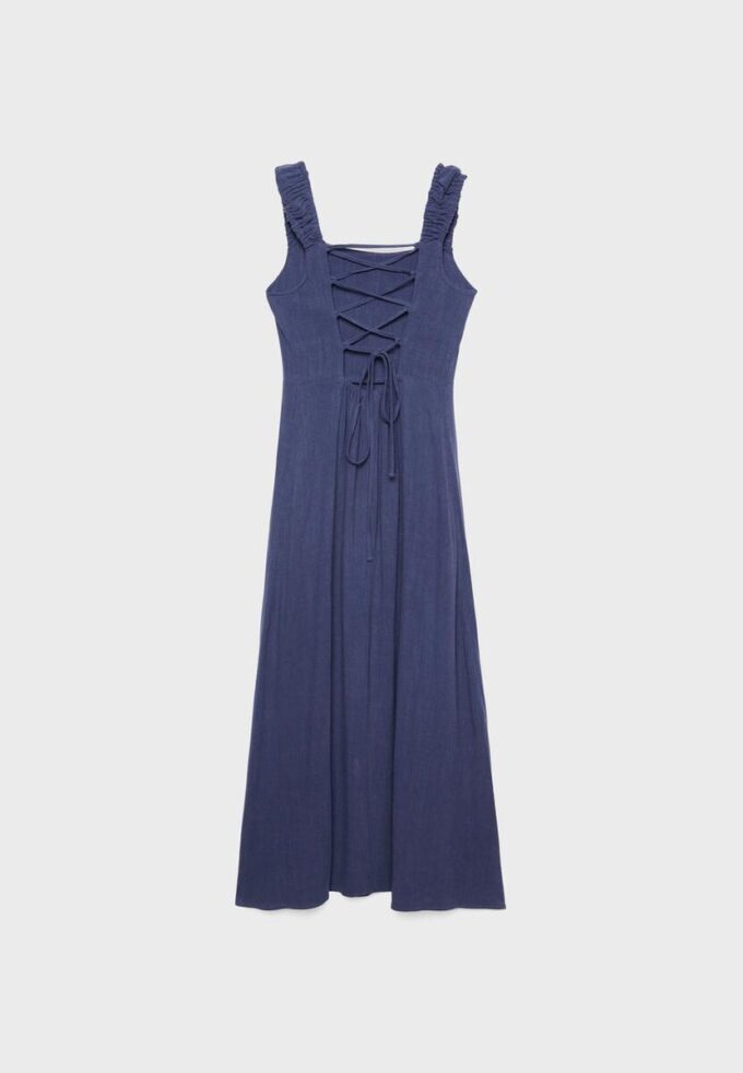 Midi-Kleid mit gekreuztem Rücken im Leinen-Look