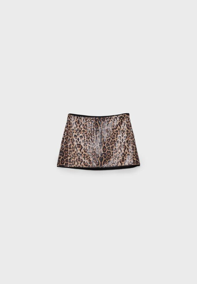 Mini-Skort mit Pailletten im Animal-Print