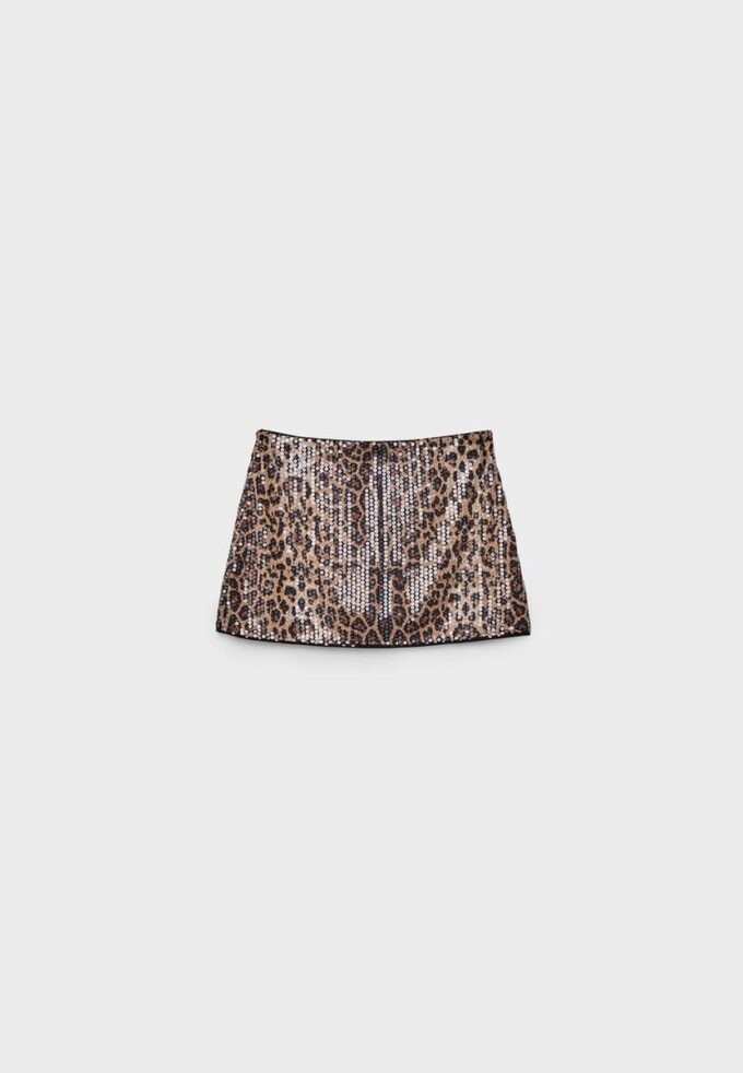 Mini-Skort mit Pailletten im Animal-Print