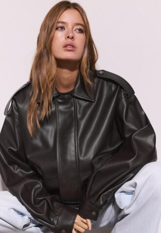Oversize-Bikerjacke in Lederoptik