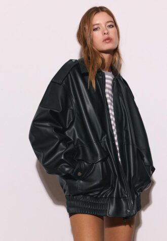 Oversize-Bikerjacke in Lederoptik