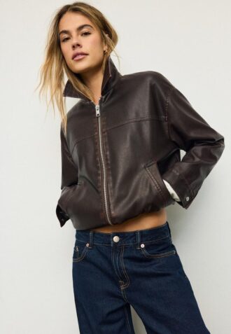Oversize-Jacke im gewaschenen Leder-Look