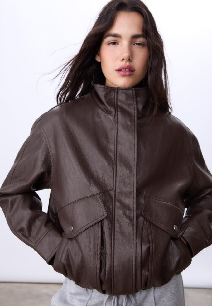 Oversize-Kunstlederjacke