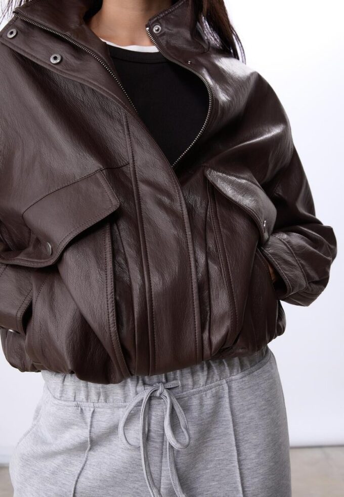 Oversize-Kunstlederjacke