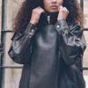 Oversize-Kunstlederjacke mit Revers
