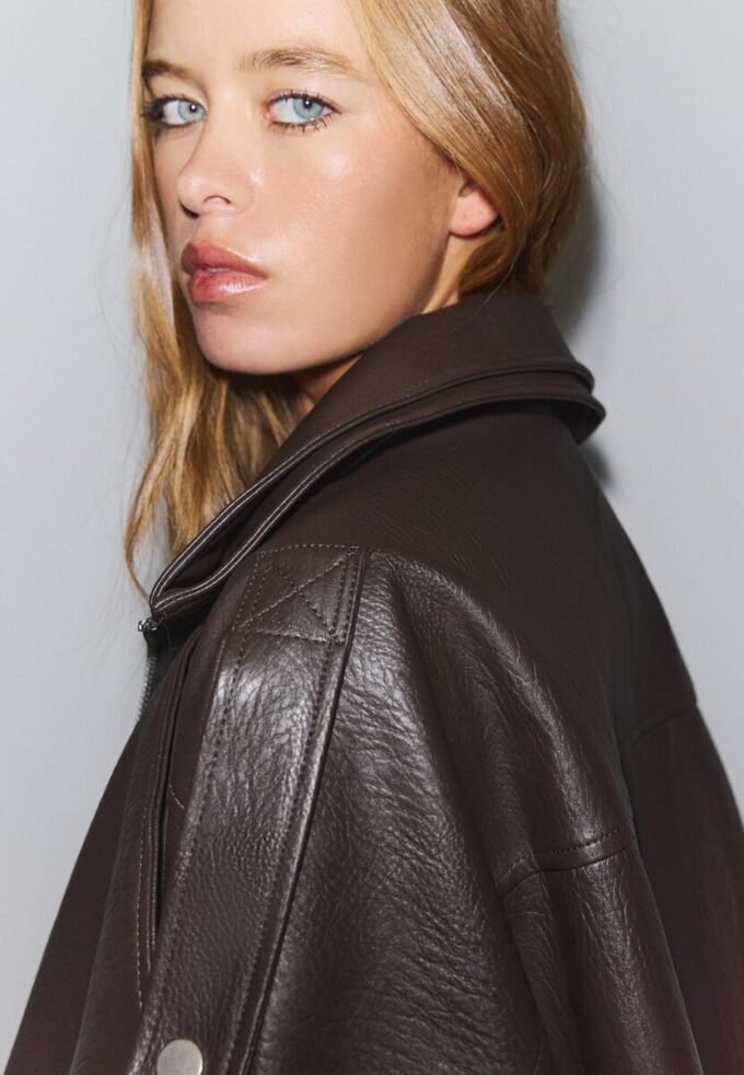 Oversize-Kunstlederjacke mit Revers