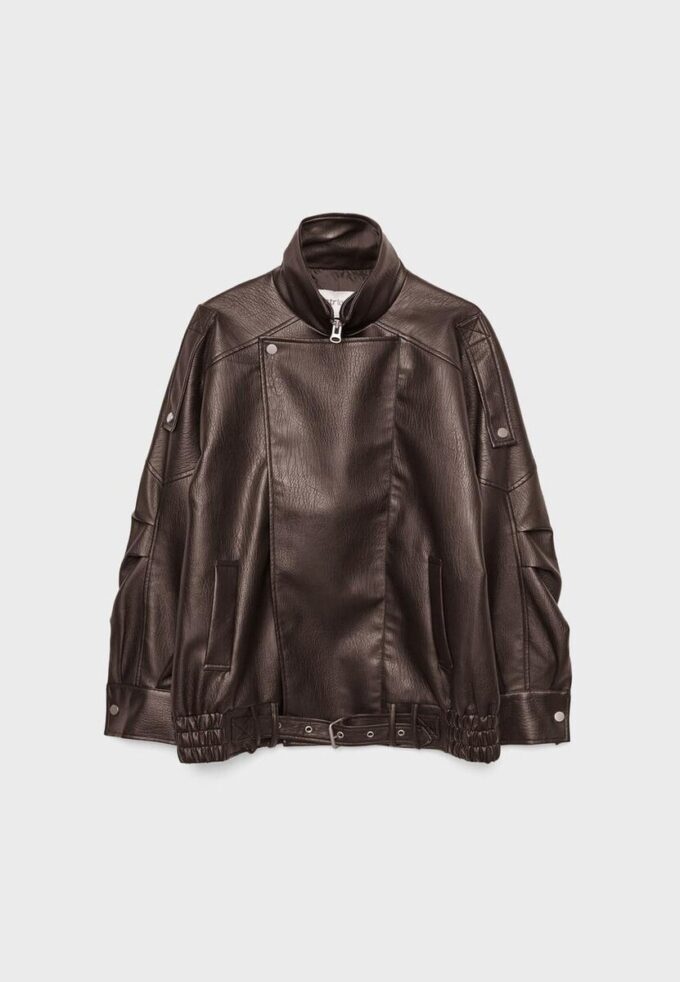 Oversize-Kunstlederjacke mit Revers
