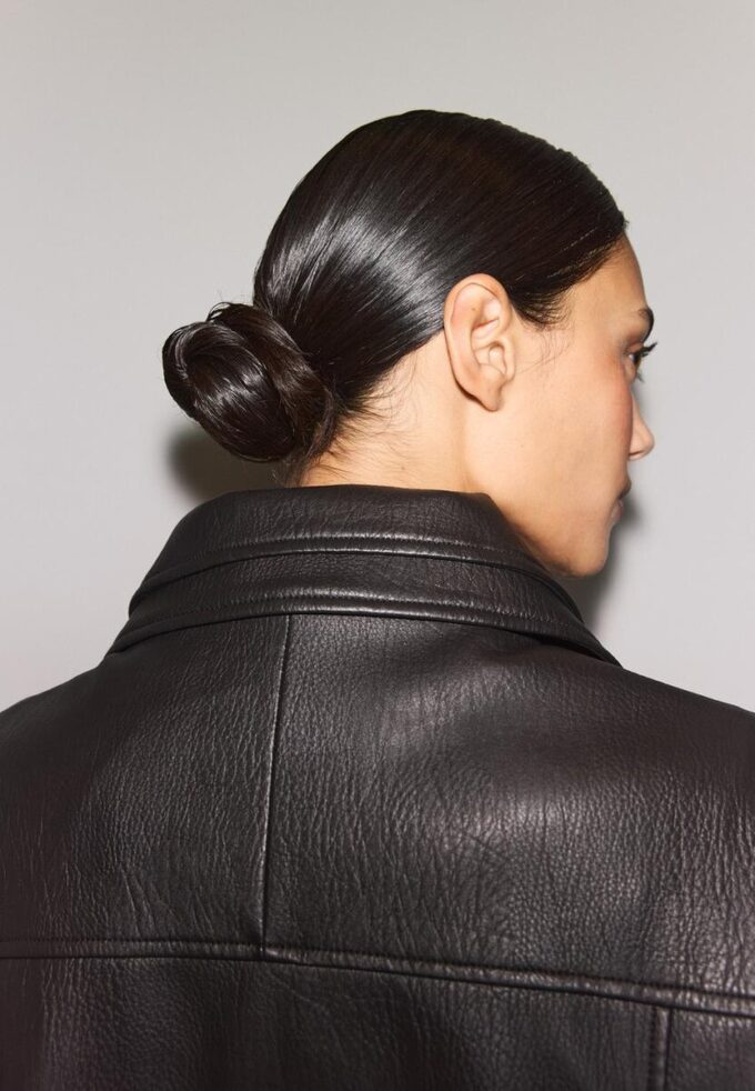 Oversize-Kunstlederjacke mit Revers
