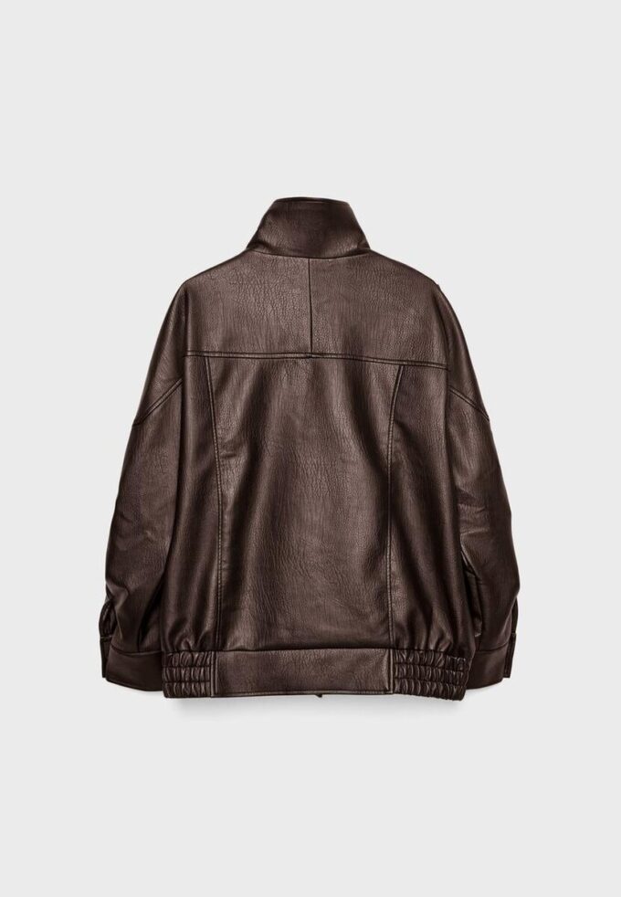 Oversize-Kunstlederjacke mit Revers