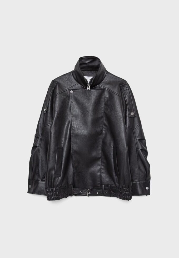 Oversize-Kunstlederjacke mit Revers