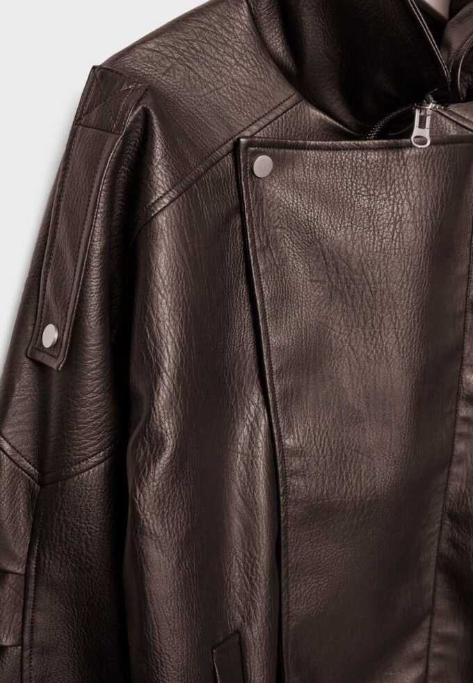Oversize-Kunstlederjacke mit Revers