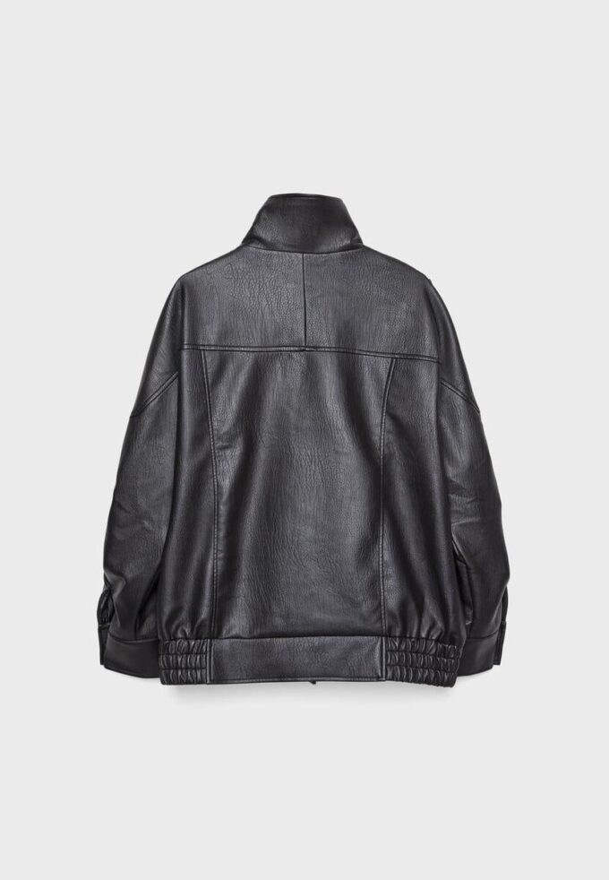 Oversize-Kunstlederjacke mit Revers