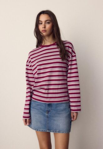 Oversize-Langarm-T-Shirt mit Streifen