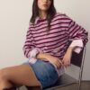 Oversize-Langarm-T-Shirt mit Streifen