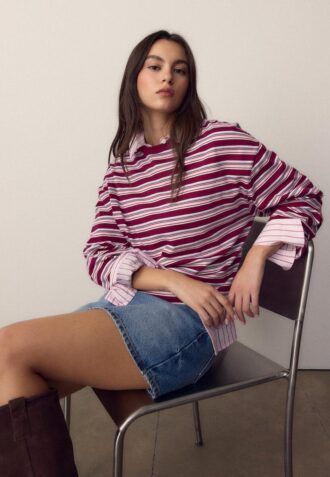 Oversize-Langarm-T-Shirt mit Streifen