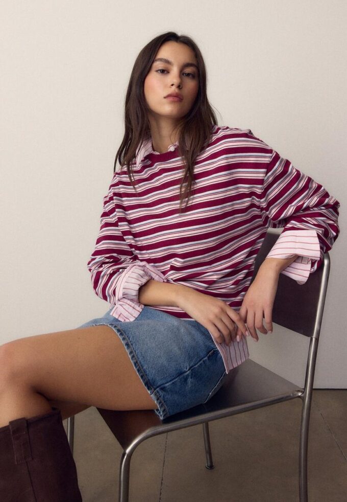 Oversize-Langarm-T-Shirt mit Streifen