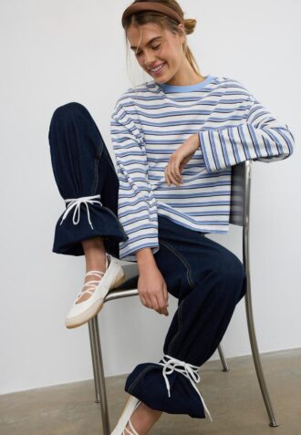 Oversize-Langarm-T-Shirt mit Streifen