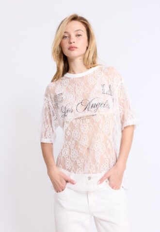 Oversize-T-Shirt aus Spitze mit grafischem Detail