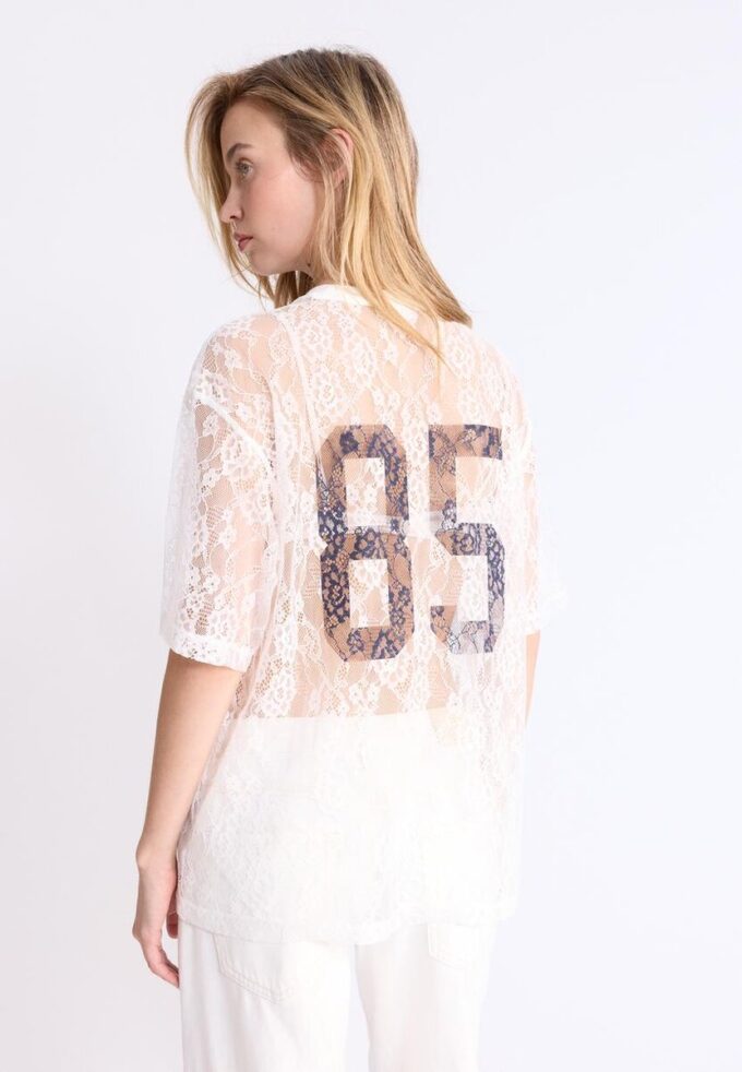 Oversize-T-Shirt aus Spitze mit grafischem Detail Oversize-T-Shirt aus Spitze mit grafischem Detail