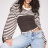 Oversize-T-Shirt mit langen Ärmeln und Streifenmuster Oversize-T-Shirt mit langen Ärmeln und Streifenmuster