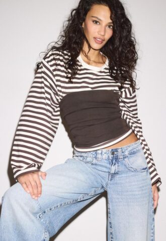 Oversize-T-Shirt mit langen Ärmeln und Streifenmuster