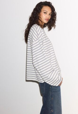 Oversize-T-Shirt mit langen Ärmeln und Streifenmuster