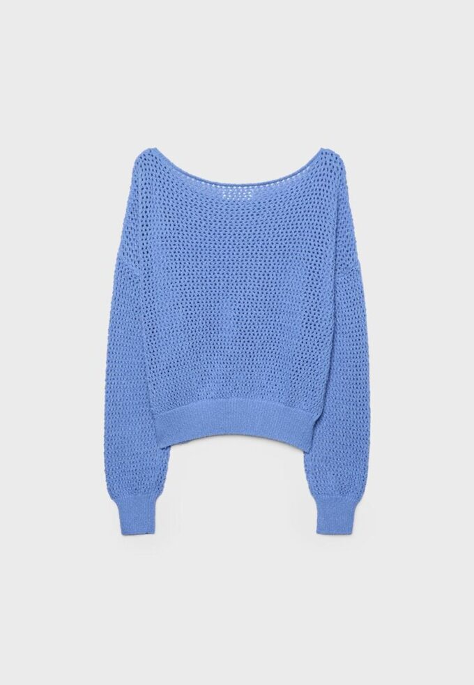 Pullover aus Mesh-Strick mit U-Boot-Ausschnitt