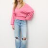 Pullover mit V-Ausschnitt und Fledermausärmeln