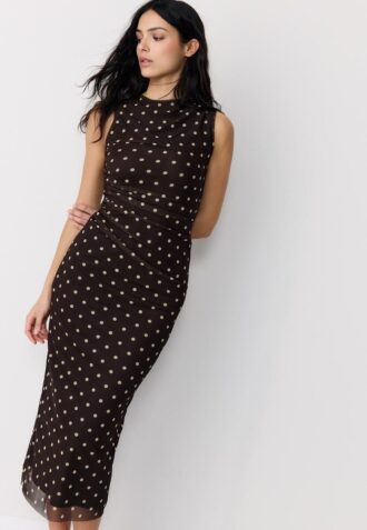 Ärmelloses Midikleid aus Tüll mit Polka-Dots