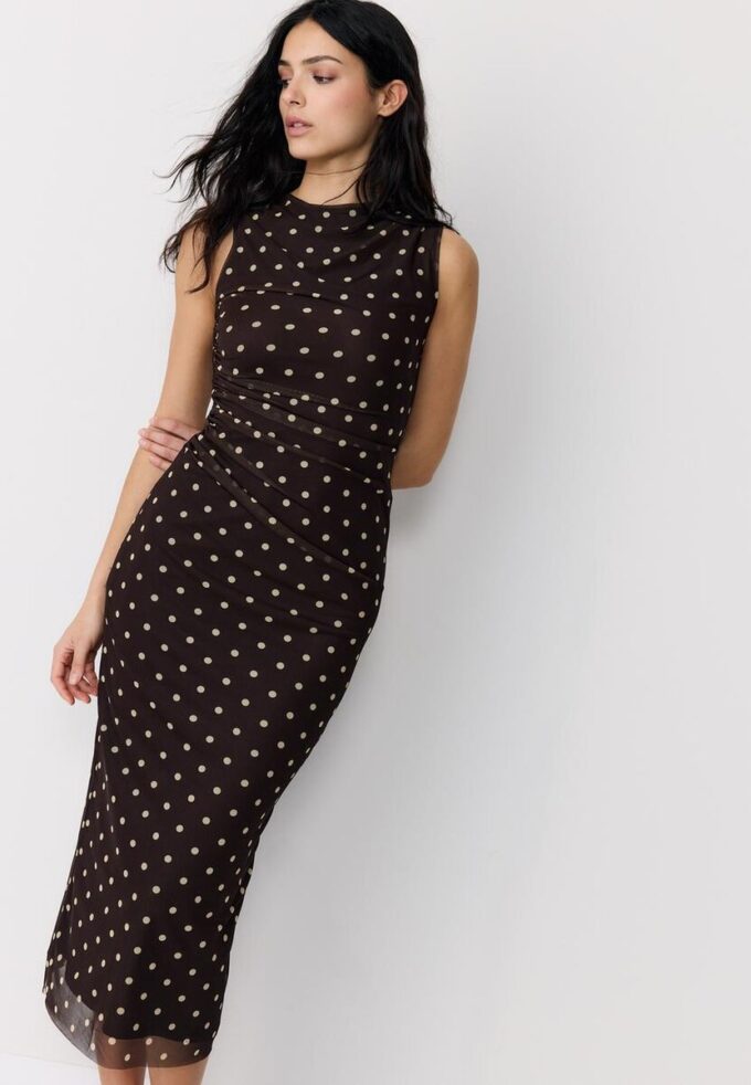 Ärmelloses Midikleid aus Tüll mit Polka-Dots Ärmelloses Midikleid aus Tüll mit Polka-Dots