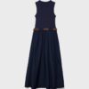 Ärmelloses Midikleid aus zwei Materialien mit Gürtel Ärmelloses Midikleid aus zwei Materialien mit Gürtel