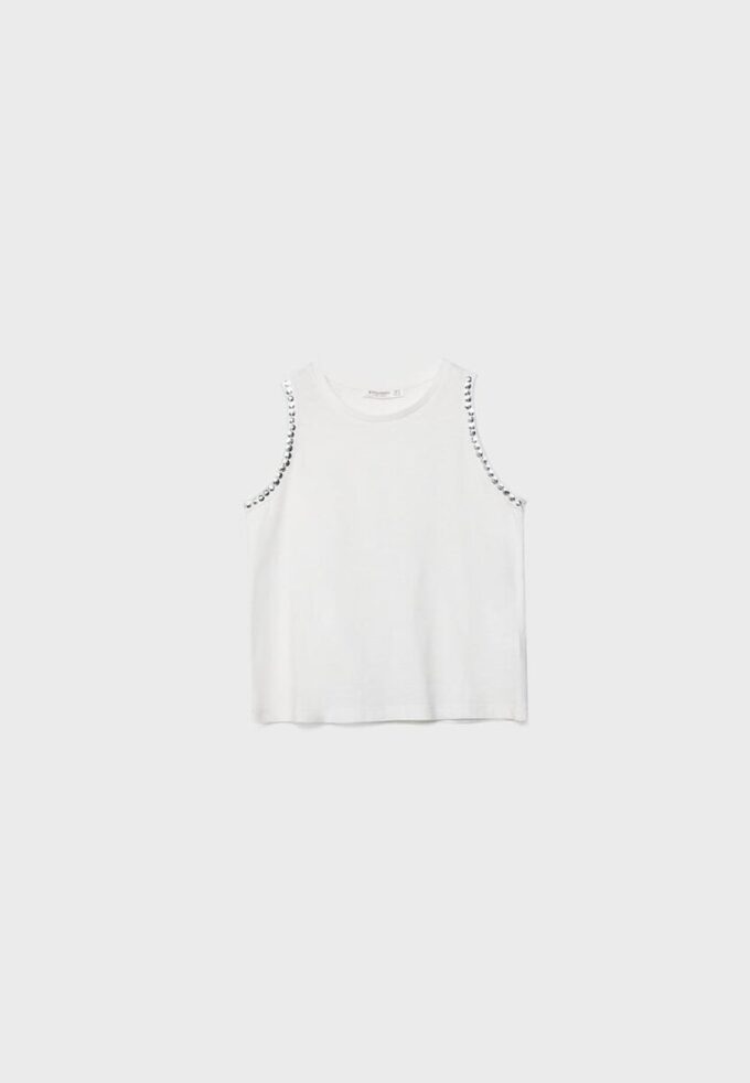 Ärmelloses T-Shirt mit Nietenstickerei