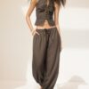 Sarouel-Hose in Leinenoptik